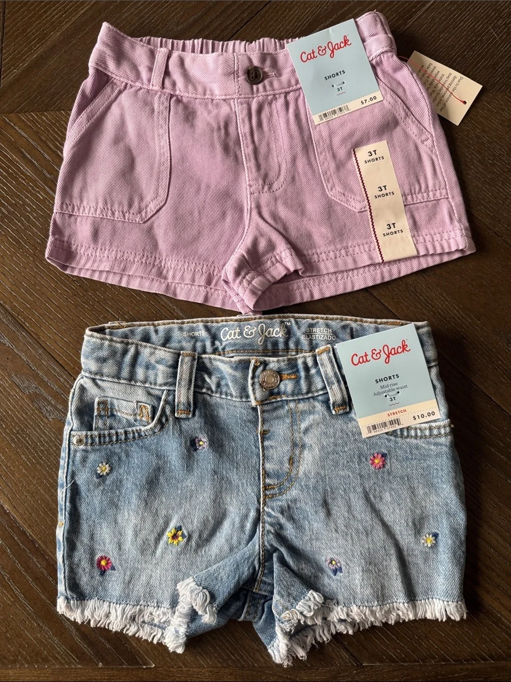 Cat & Jack Lilac & Floral Embroidered Denim Shorts Set Toddler Girls 3T New NWT